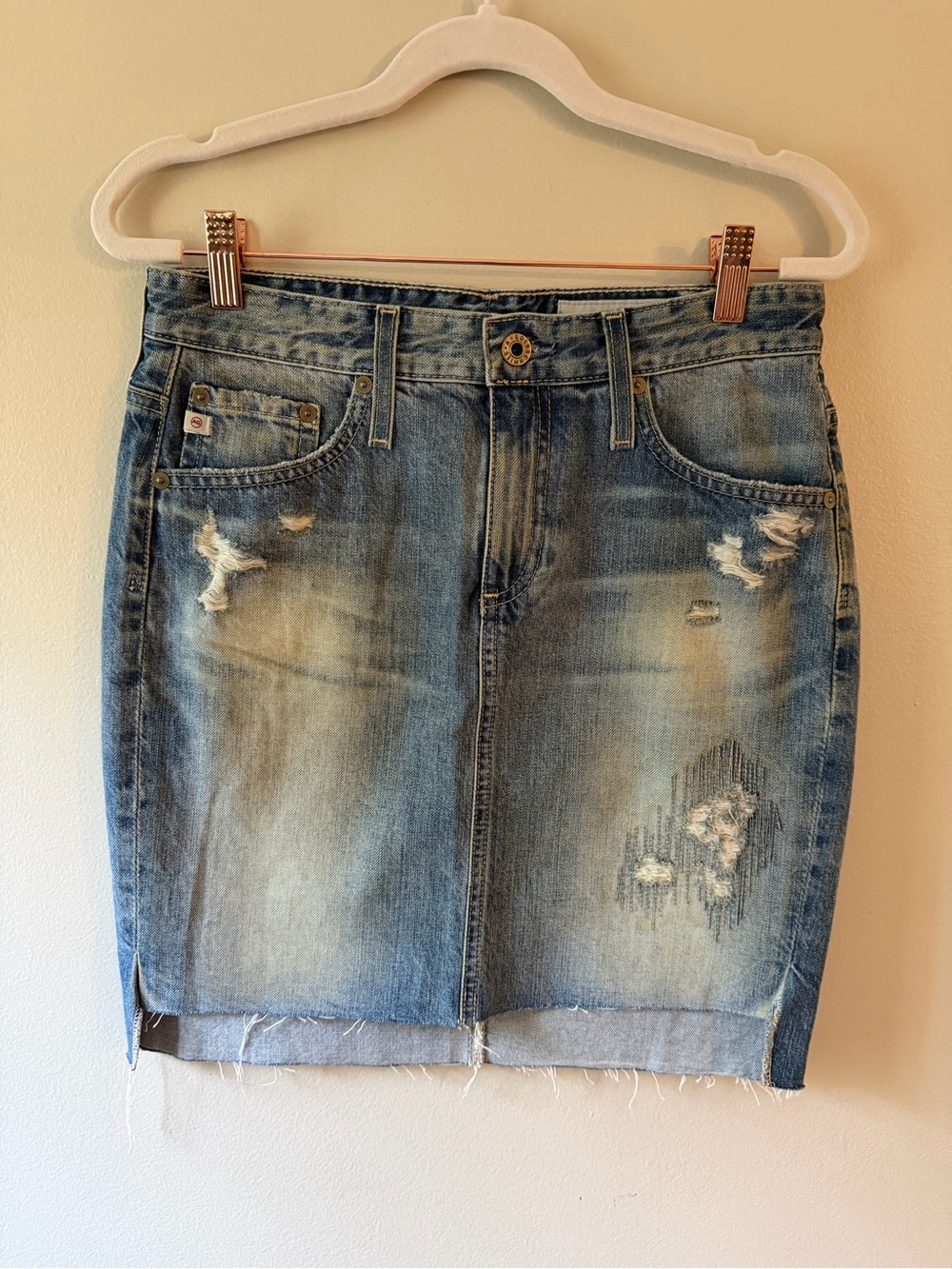 Ag Adriano Goldschmied- Distressed Denim Mini Skirt